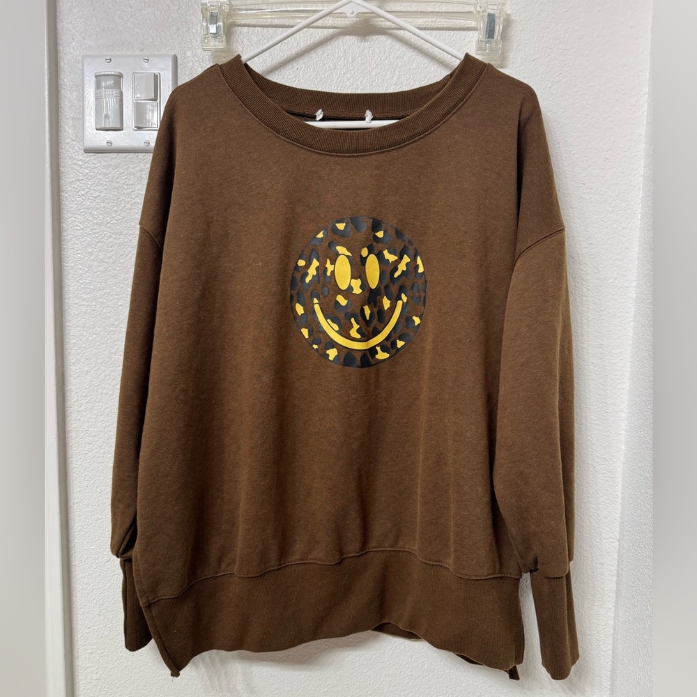Dressed in LALA Brown Smiley Face Sweater no tag fits like S/M